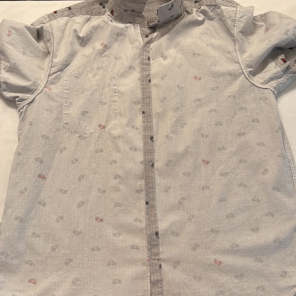 U35- Bruno Milano Modern Fit Gray Button Up Crab Pattern Shirt Size Large - Picture 9 of 10